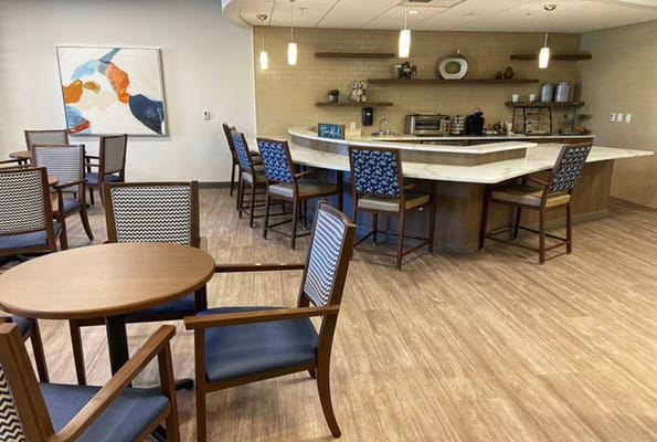 Bright dining room area with modern furniture