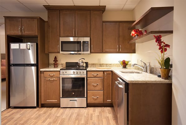 A modern kitchen in a senior living facility