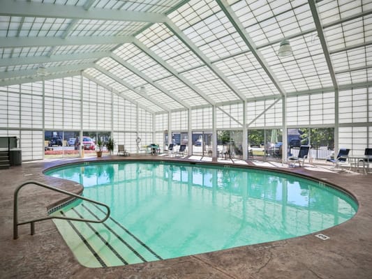 Indoor swimming pool area with natural light
