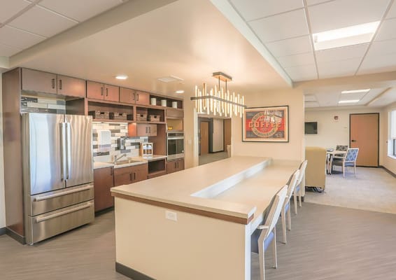 Modern kitchen area of a senior living facility