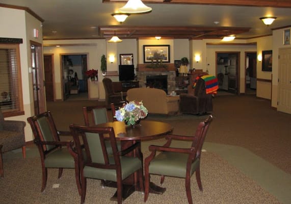 Common area of a senior living facility with seating