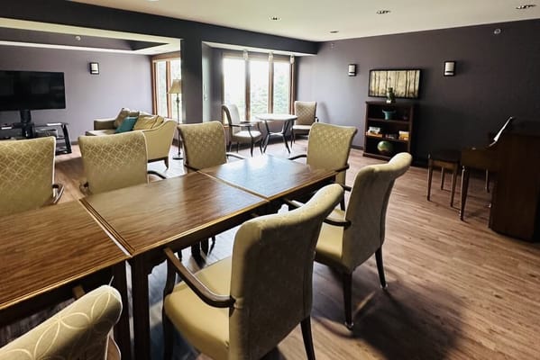 Interior common area with seating and tables