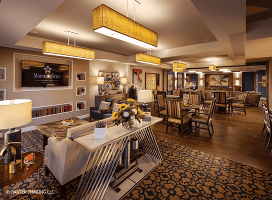 A cozy common area with stylish seating and decor