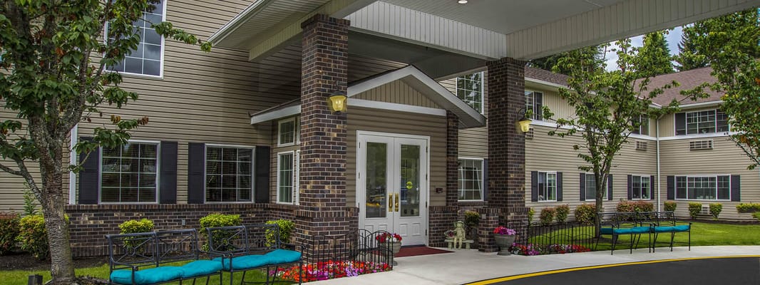 Welcoming entrance of Normandy Park Senior Living