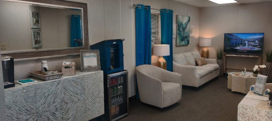 Lounge area in a senior living facility with seating