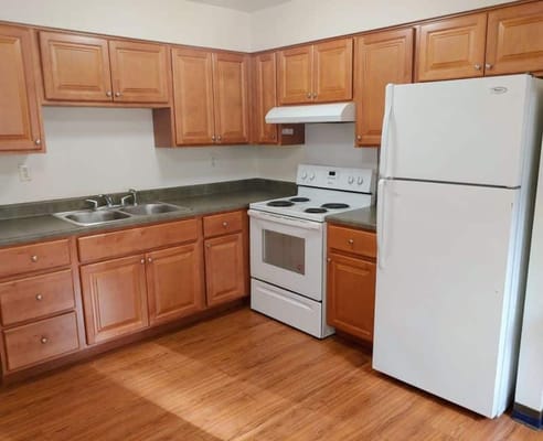 Interior view of a kitchen in an apartment