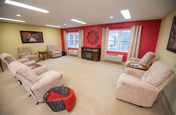 Common area in a senior living facility with seating