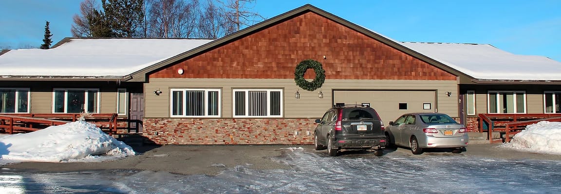 Exterior view of Opus Memoria facility in winter