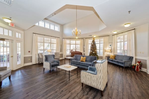 Common area with seating and festive decor