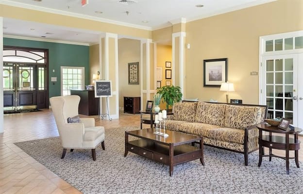 Interior common area with seating and natural light