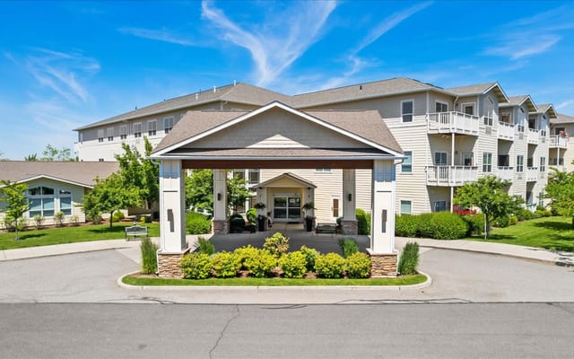 Front entrance of Sapphire at Moran Vista with landscaped gardens