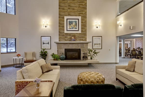 Cozy common area with fireplace and seating