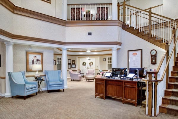 Welcoming lobby with seating and reception area