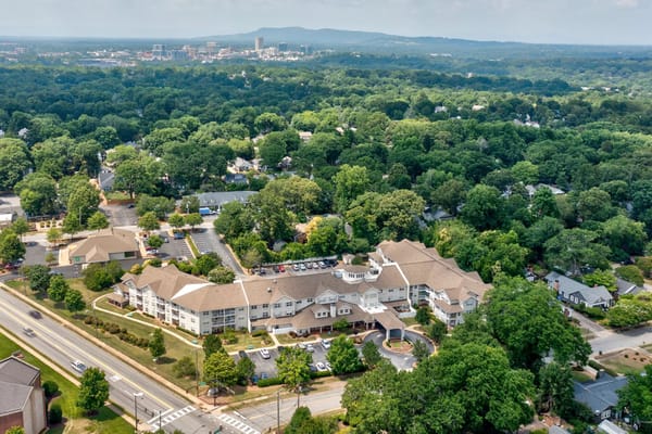 Aerial view of TerraBella Greenville and surrounding green areas