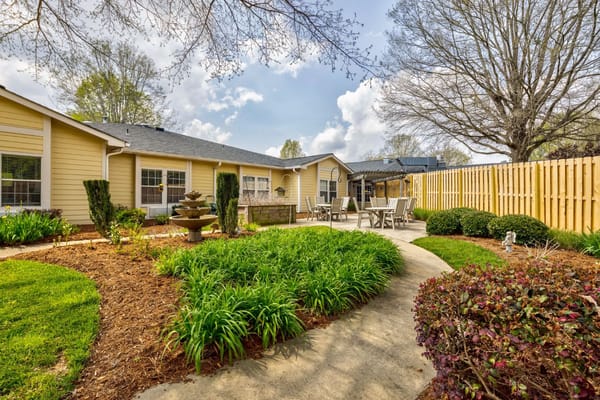Beautiful landscaped garden with seating area