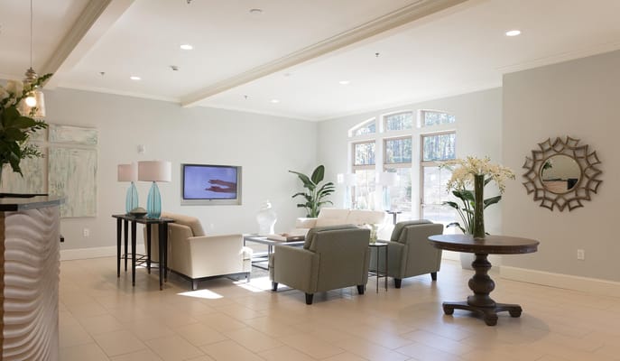 Bright common area with comfortable seating and decor