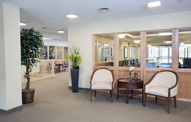 Comfortable seating area in the lobby of The Brielle senior living facility