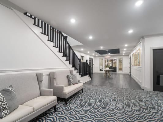 Interior view of a welcoming common area with seating