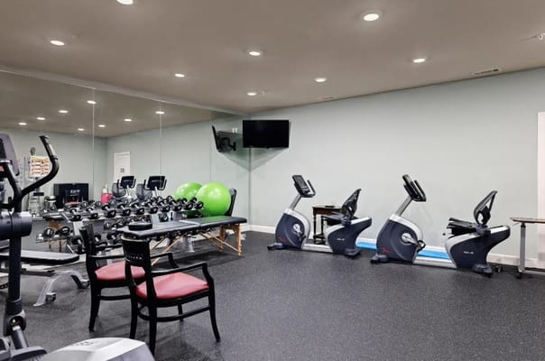 Well-equipped gym with exercise machines and weights