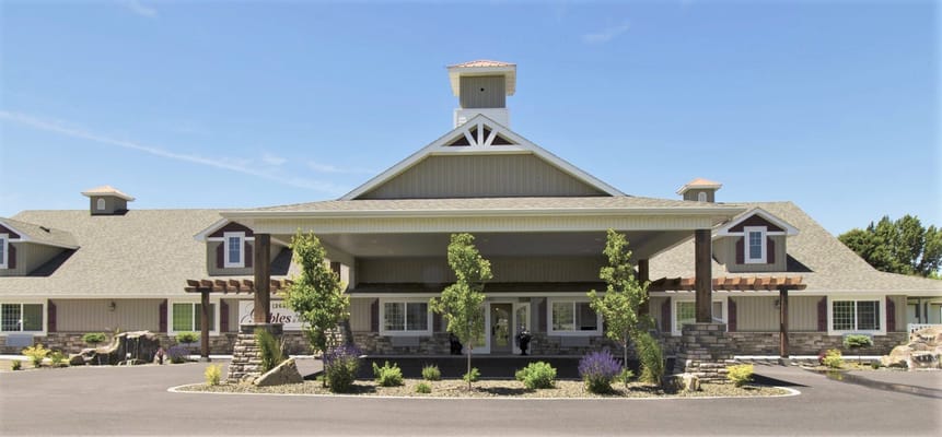 Entrance of The Gables of Pocatello with landscaping