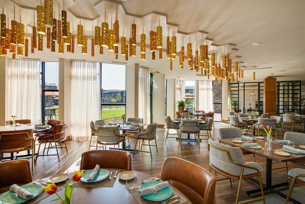 Bright dining area with stylish decor and seating