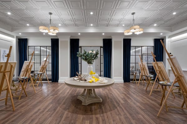 Bright art studio with easels and decor