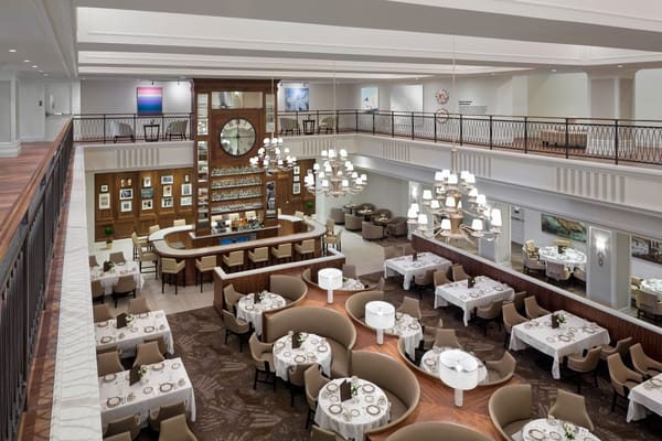 Elegant dining area with tables and a bar