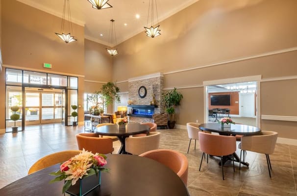 Interior view of a common area with seating and decor