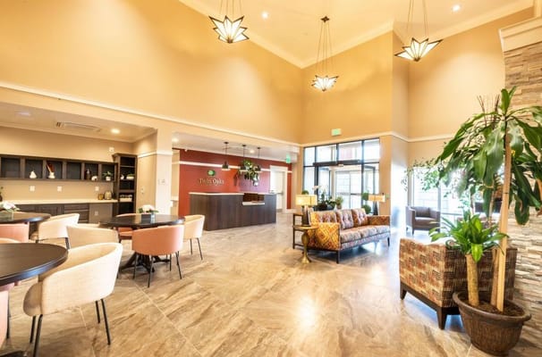 Bright interior of Twin Oaks Assisted Living facility lobby