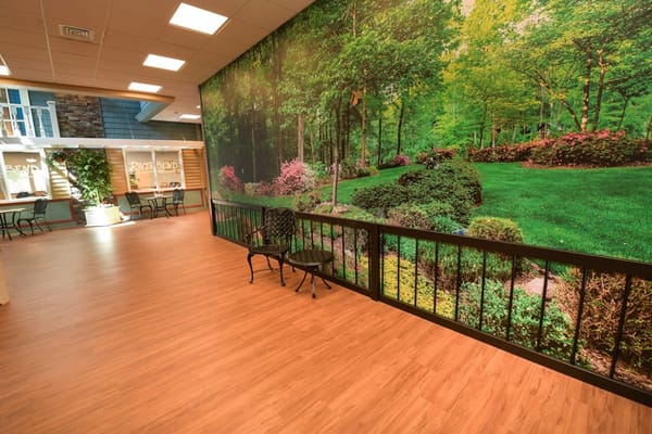 Interior common area with nature mural