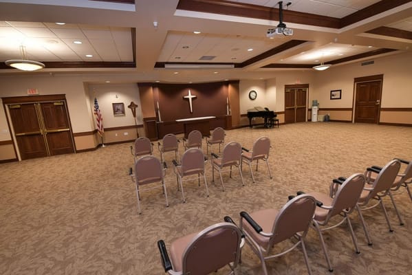Interior view of a multipurpose room with chairs arranged