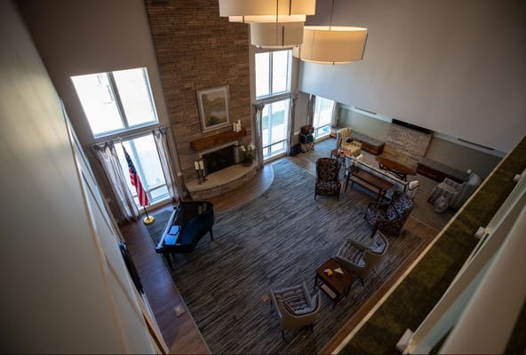 Interior common area with seating and piano