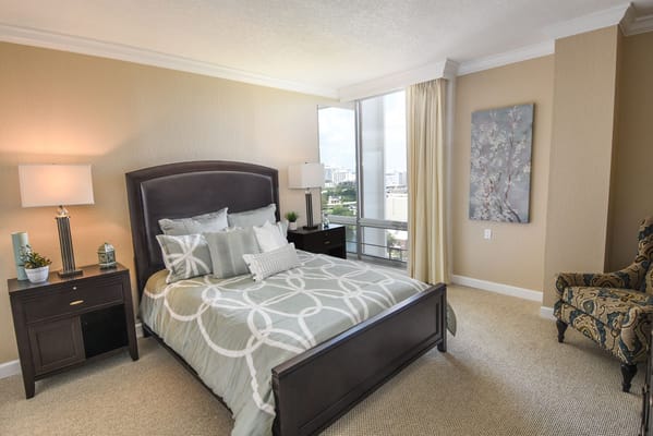 Brightly lit resident room with modern decor