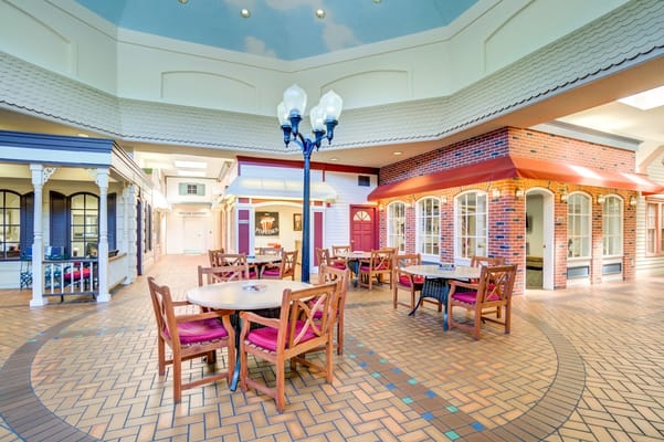 Interior common area with dining tables and chairs
