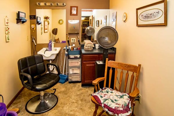 A beauty salon setup in a senior living facility