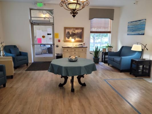 Bright common area with furniture and decor