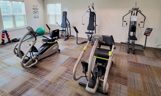 Fitness equipment in a senior living gym
