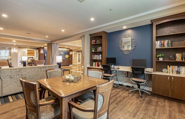 Interior common area with seating and workstations