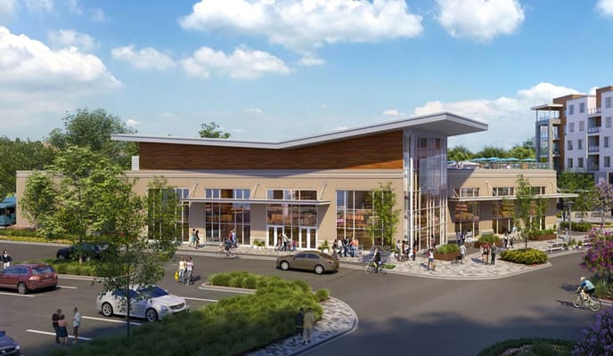 Exterior view of River Towne Center with people outside