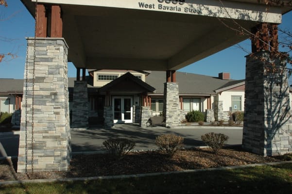 Exterior view of the Foxtail Senior Living building entrance
