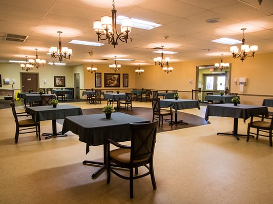 Interior dining area with tables and chairs