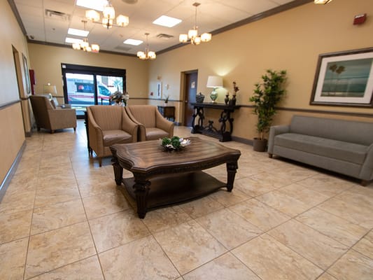 A common area with seating and decor in the facility