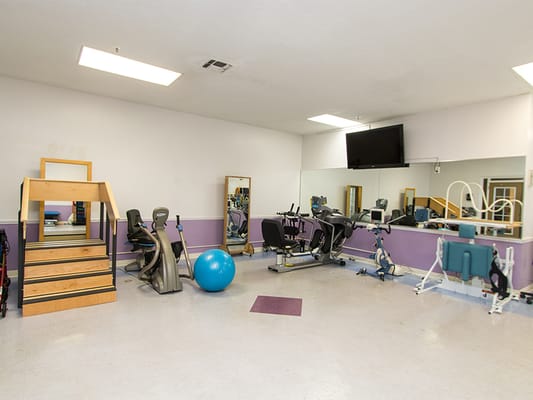 Well-equipped exercise room with gym equipment