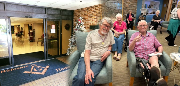 Residents relaxing in a welcoming lobby area