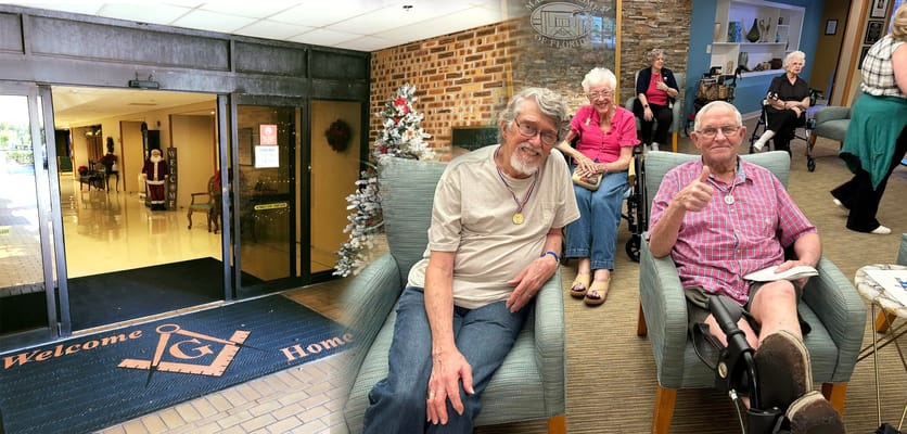 Residents relaxing in a welcoming lobby area