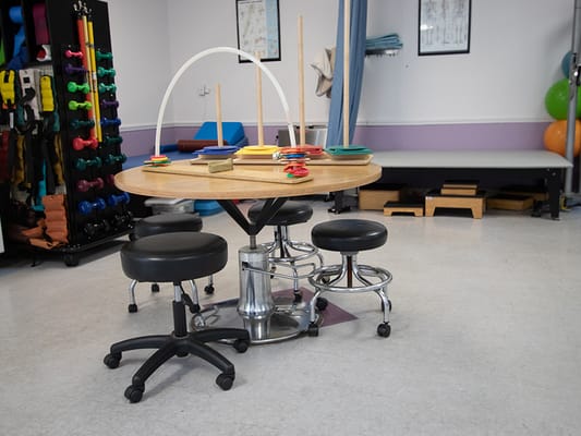 Interior view of a therapy room with equipment