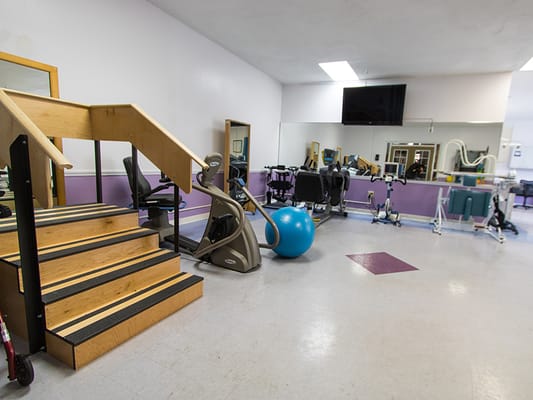 Rehabilitation gym with exercise equipment
