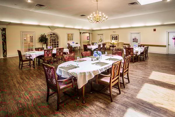 Bright dining room set for a meal