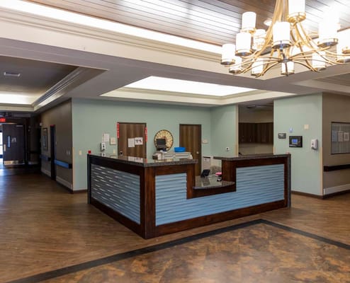 Reception area of a modern assisted living facility