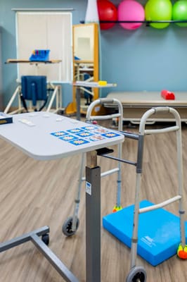 Rehabilitation equipment and therapy setup in a bright room